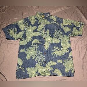 Tommy Bahama Hawaiian Shirt Blue/Green Floral, Short Sleeve Men’s Size M